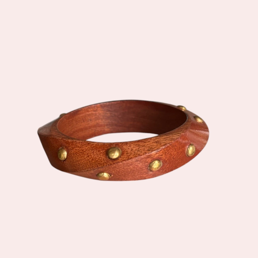 Edgewood Stud brown resin bangle with gold studs by Ruhlets