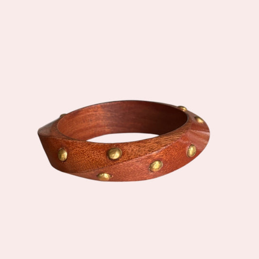 Edgewood Stud brown resin bangle with gold studs by Ruhlets